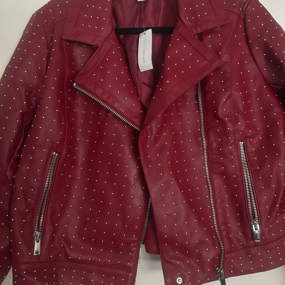 New York & Company Red Studded Leather Jacket - Picture 2 of 4